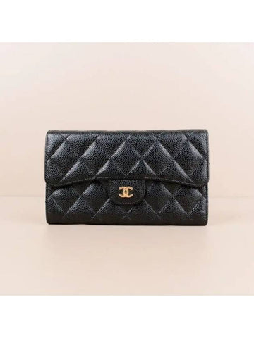 Caviar flap long wallet black gold A31506 Y01864 C3906 Chanel