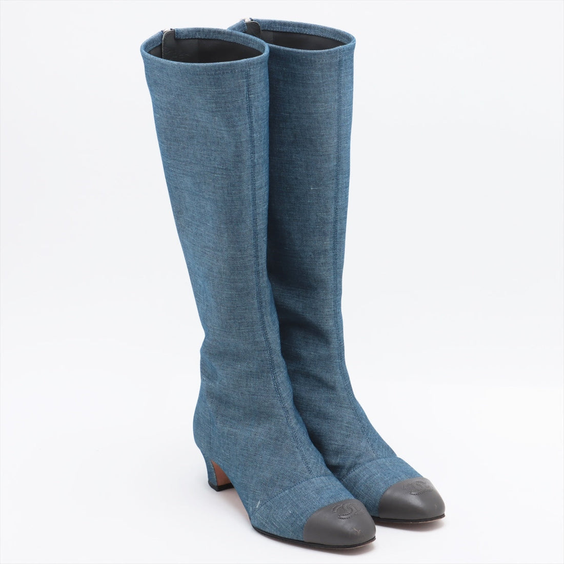 New 1:1 Rep Top Quality Chanel Coco Denim x Leather Long Boots 36C  Navy Fingerprint Part Yablet