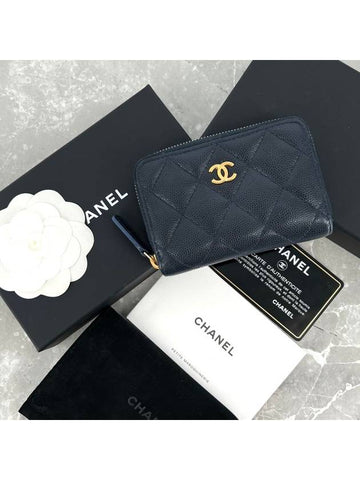 Zipper gold card wallet navy Chanel