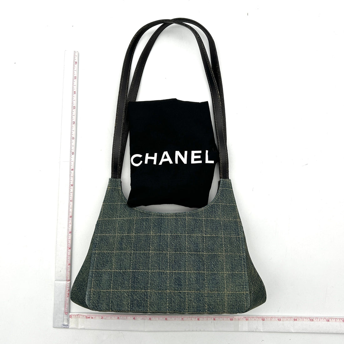 Top Quality Chanel Denim Leather Shoulder Bag Green Medium LA18337