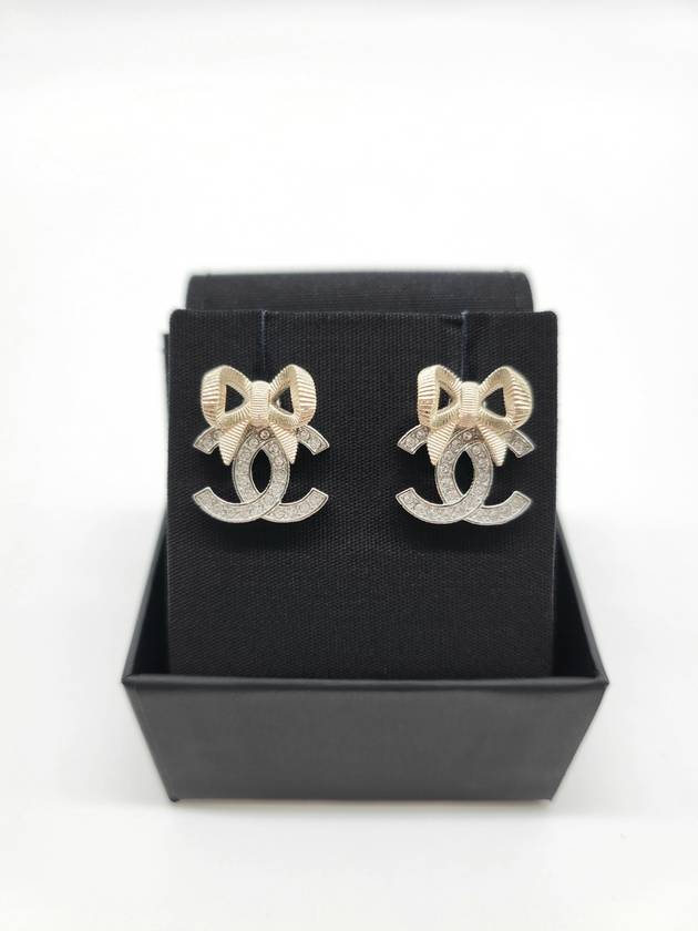 CC logo ribbon earrings cubic gold silver ABE450 Chanel
