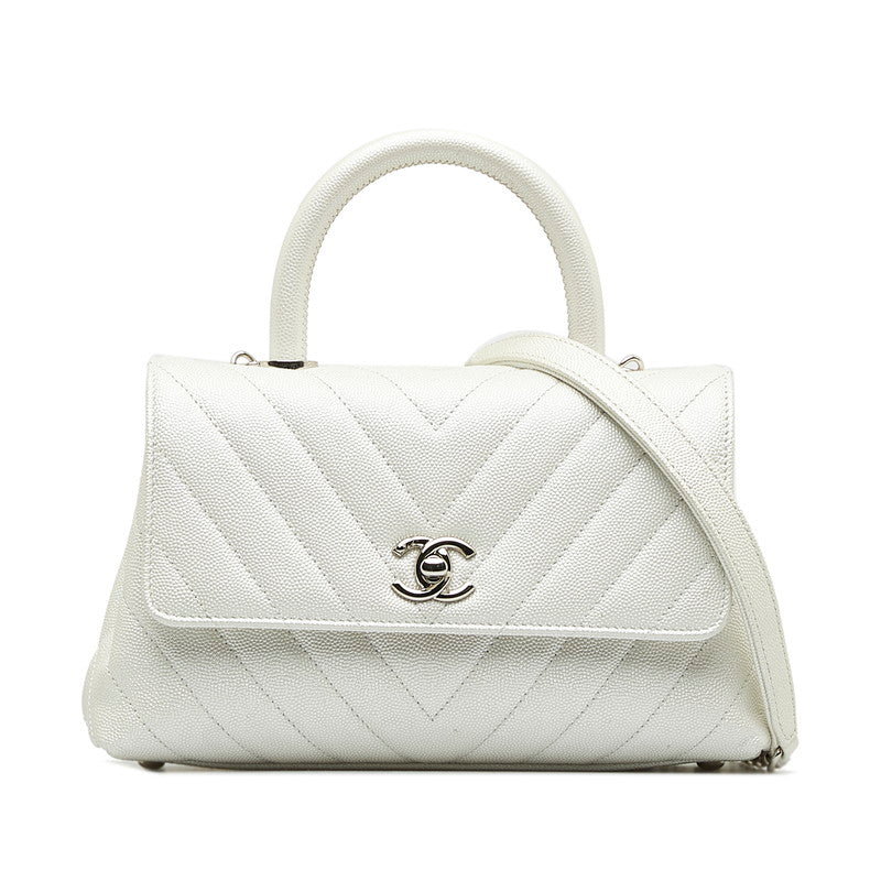 New 1:1 Rep Top Quality Chanel Chevron V tick Coco Handle Handbag Shoulder Bag 2WAY White Caviar S  CHANEL