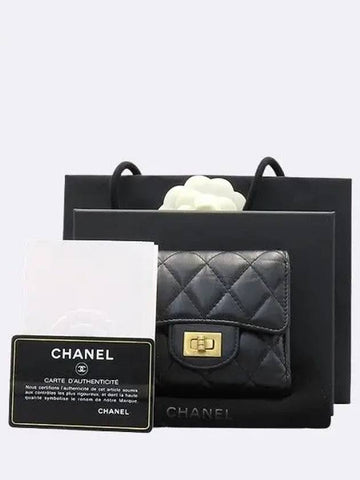 AP0628 Black color  calfskin 2 55 gold logo bi fold wallet Chanel