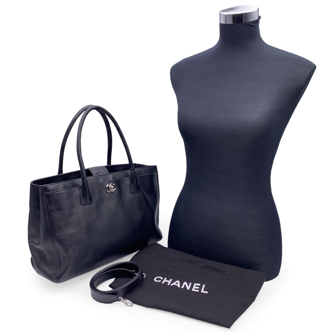 Top Quality Chanel 2010S Black Pebbled Leather Executive Tote Bag With Strap
