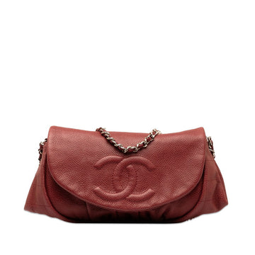 New 1:1 Rep Top Quality Chanel Coco Half Moon Chain Shoulder Bag Wine Red Silver Caviar S  CHANEL