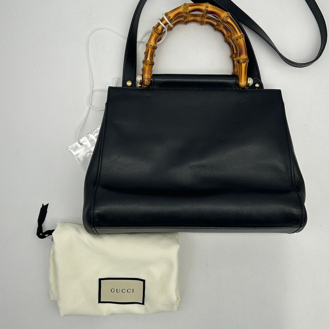 GUCCI Nappa Bamboo Medium Nymphaea Top Handle Black LA17968