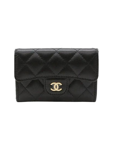 Classic Card Holder Lambskin Gold Black Chanel