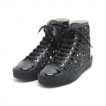 New 1:1 Rep Top Quality Chanel Coco Leather X Fabric High-Cut Trainers 38  Black Flower Race