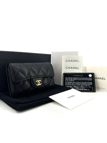 Classic caviar gold flap card wallet Chanel