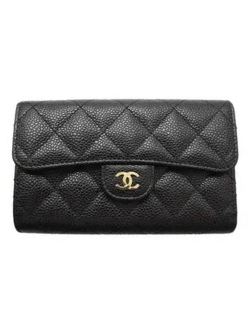 Classic Flap Caviar Gold Hardware Medium Wallet Black Chanel