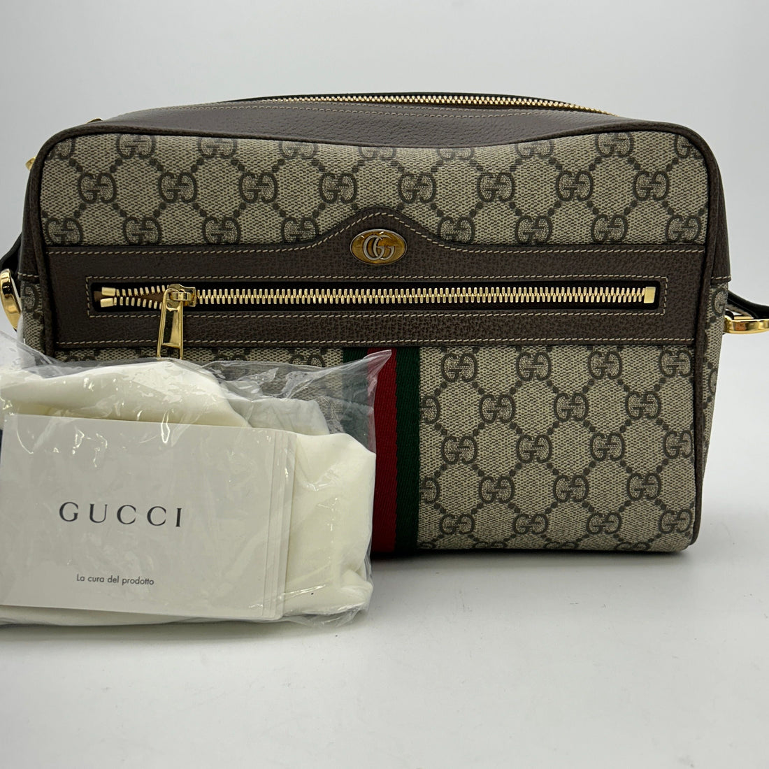 GUCCI GG Supreme Monogram Web Small Ophidia Shoulder Bag Brown 2101218346466