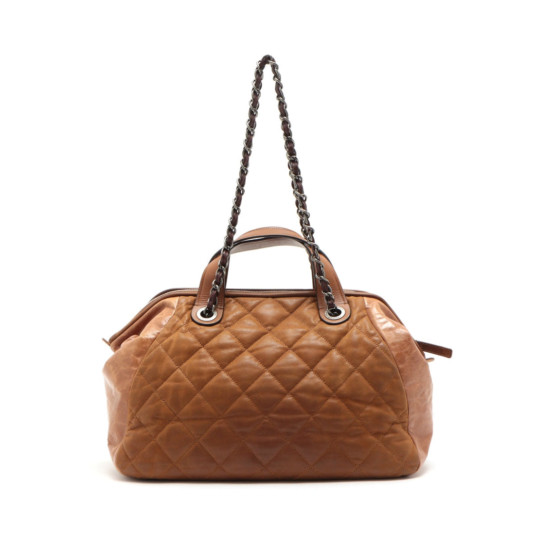 New 1:1 Rep Top Quality Chanel Matrasse Leather 2WAY Handbag Brown Silver Gold  14th