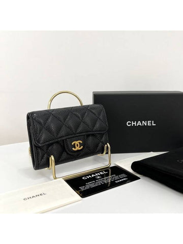 Caviar flap card wallet black Chanel