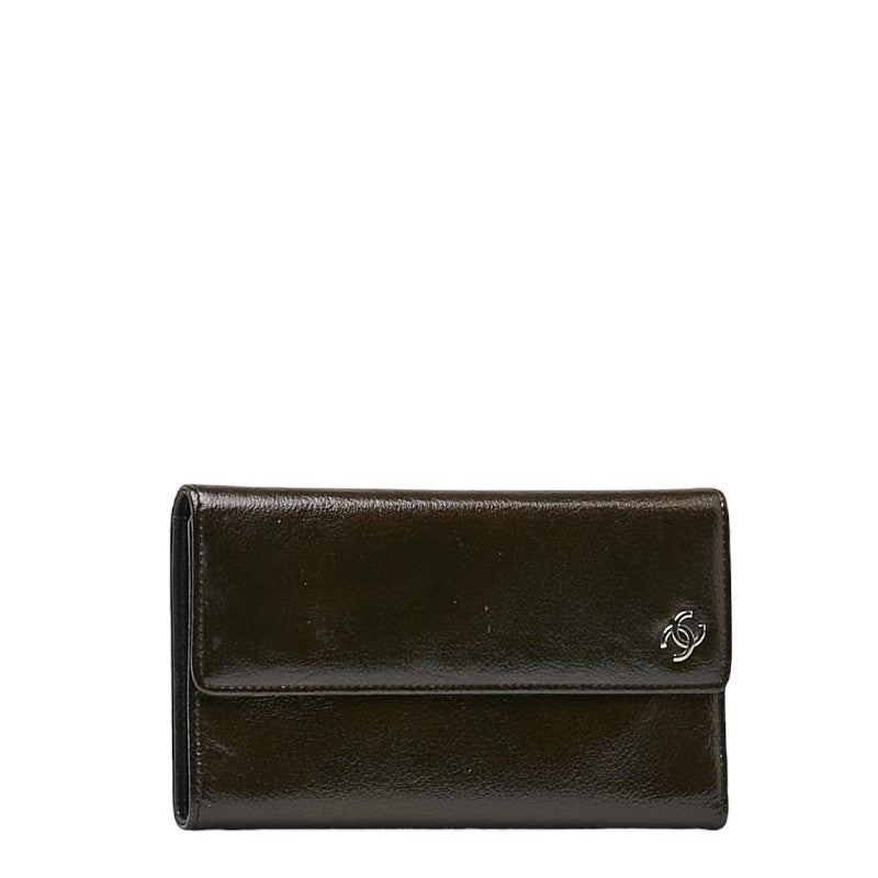 New 1:1 Rep Top Quality Chanel Cocomark Three Folded Wallet Metal Curry Patent Leather  CHANEL