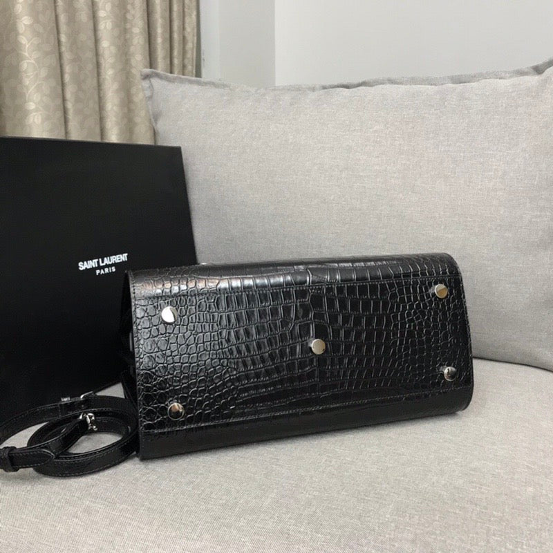 Yves Saint Laurent Sac De Jour Small In Embossed Crocodile Black