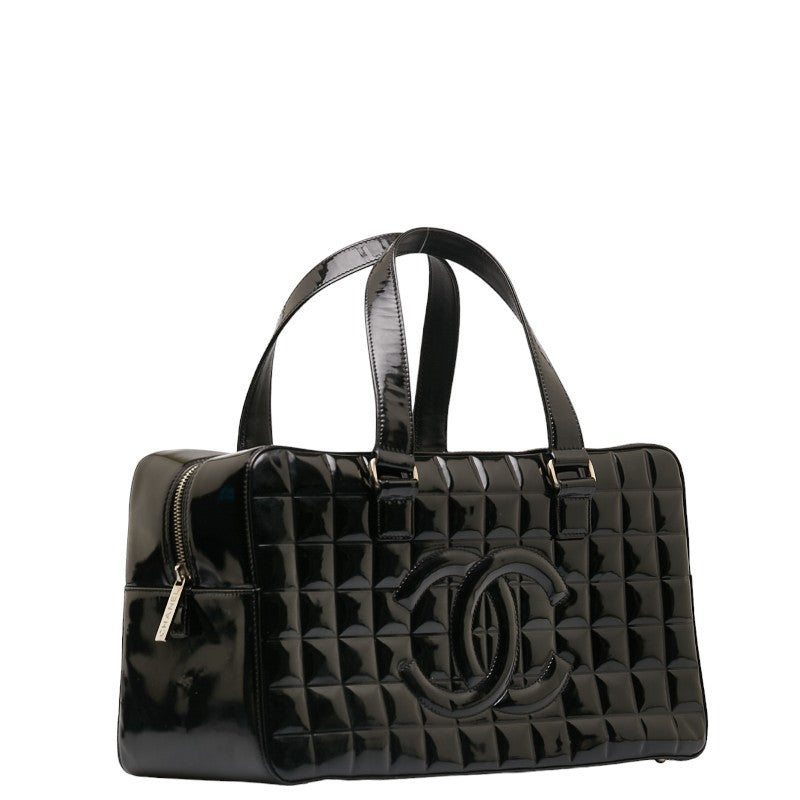 New 1:1 Rep Top Quality Chanel Chocolate Bar Coco Mini Boston Bag Handbag Black Patent Leather Leather  CHANEL
