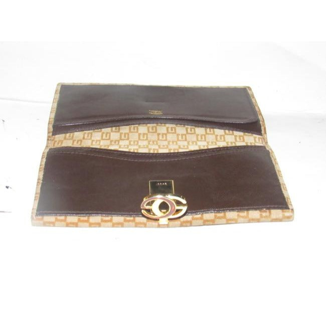 Gucci Brown Square G Logo Print Suede And Brown Leather  Wallet