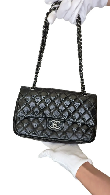 Top Quality Chanel  Patent Jumbo Classic Single Flap Shoulder Bag - Black Shoulder Bags B24-15 B24-15