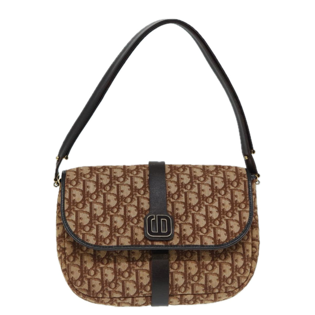 CHRISTIAN Top quality Dior Trotter Canvas Shoulder Bag Gold Brown Auth ep5327