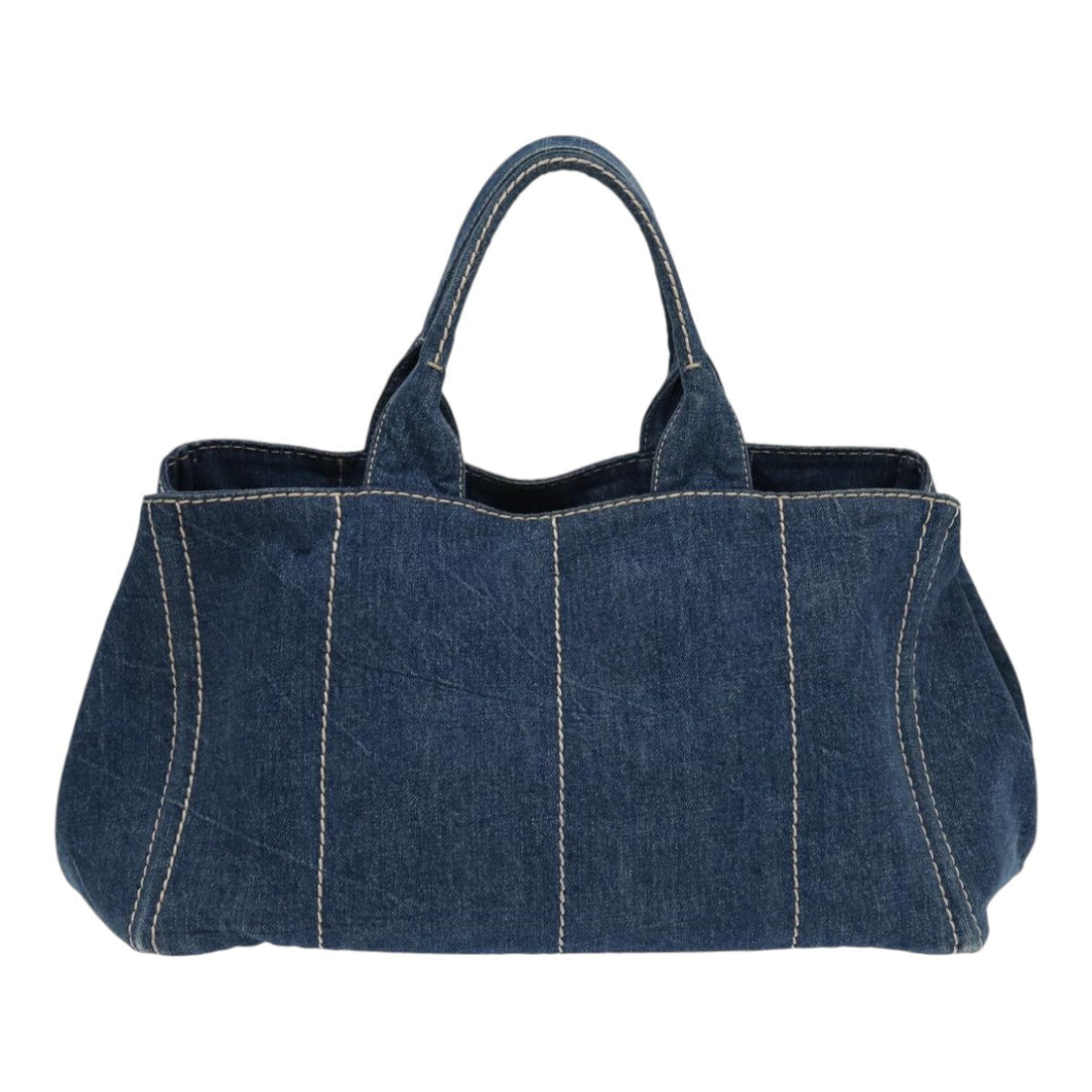 PRADA Canapa GM Hand Bag Denim Blue Gold Auth ep5385