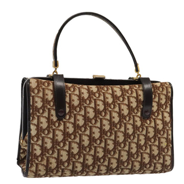CHRISTIAN Top quality Dior Trotter Canvas Hand Bag Brown Gold Auth ep5496