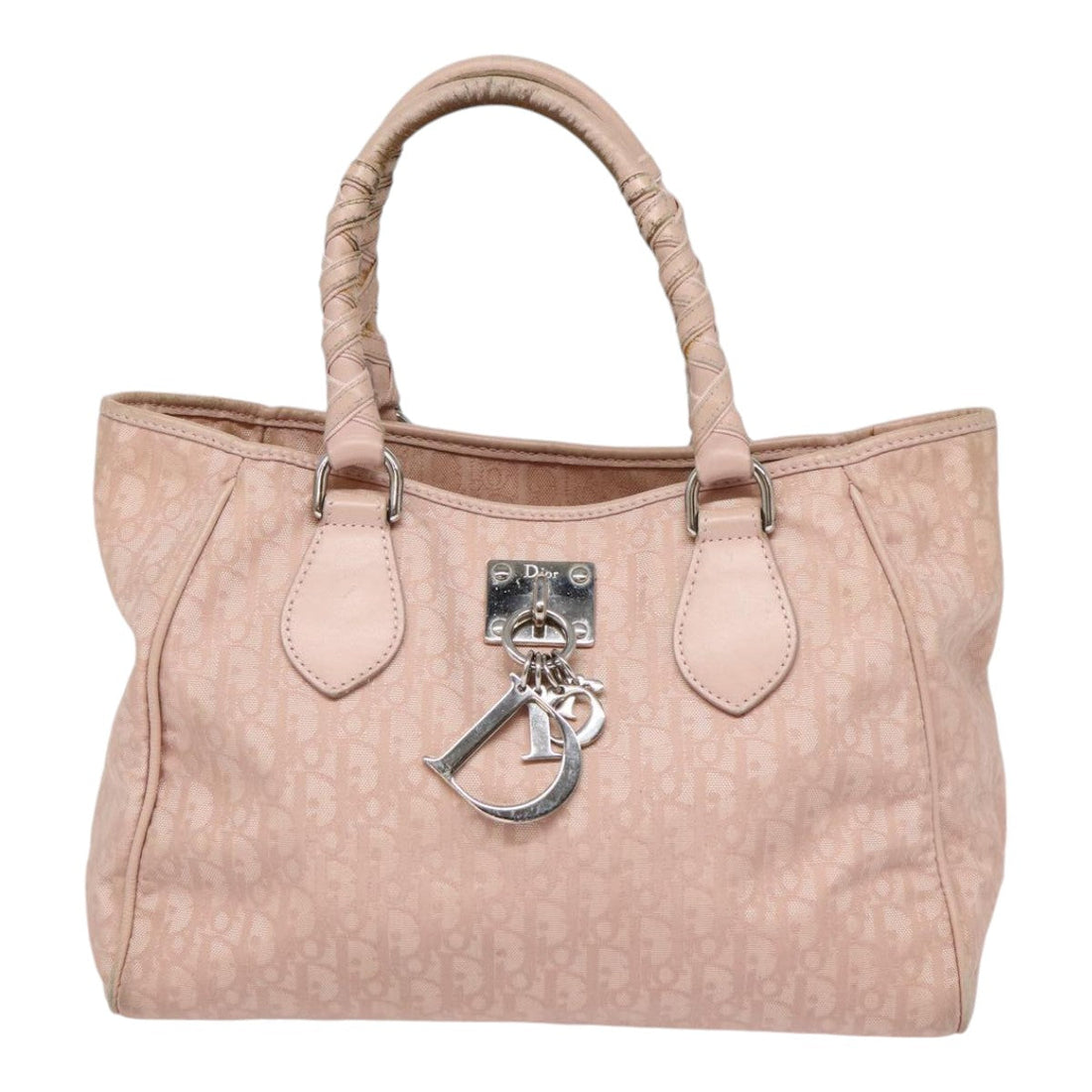 CHRISTIAN Top quality Dior Trotter Canvas Hand Bag Pink Silver Auth ep5499