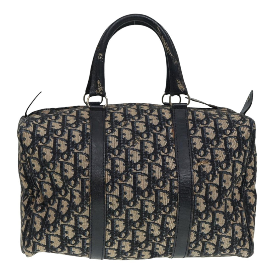 CHRISTIAN Top quality Dior Trotter Canvas Boston Bag Navy Silver Auth ep5565