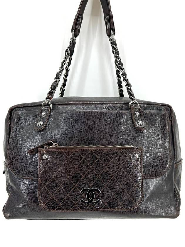 Caviar Quilted Silver Chain Boston Shoulder Bag Tote Chanel