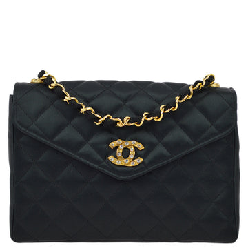 New 1:1 Rep Top Quality Chanel Black Satin Rhinestone Chain Shoulder Bag