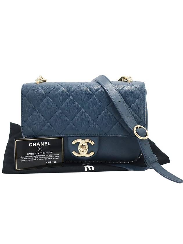 Top Quality Chanel Blue Caviar CC Logo Small Gold Stud Chain Shoulder Bag 24th Chanel
