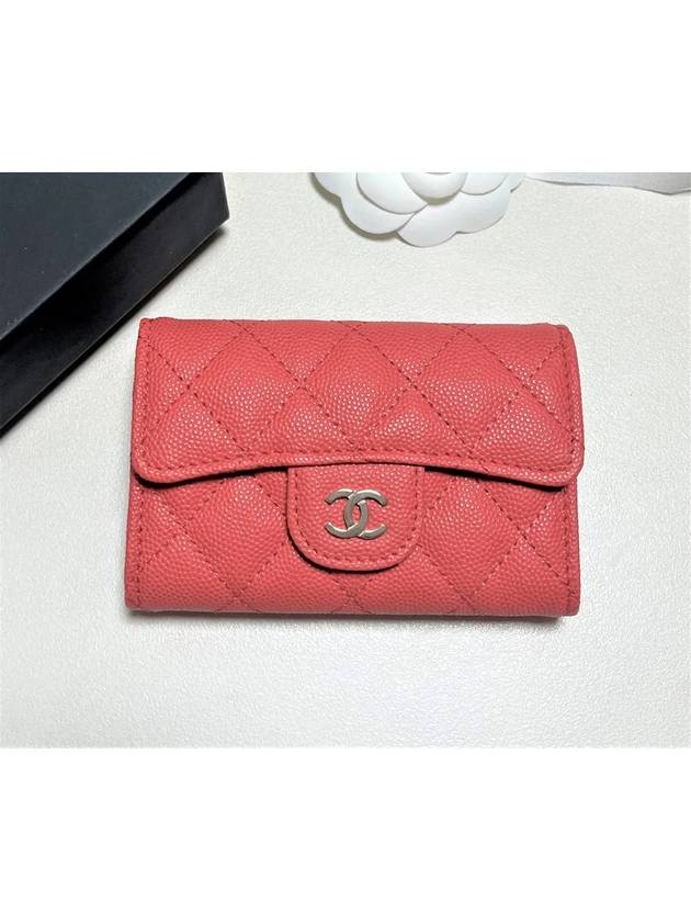 Classic Gold Logo Caviar Card Wallet Red Chanel