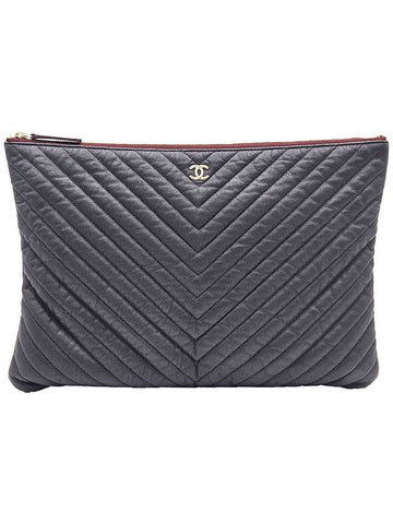 Top Quality Chanel A82552 Black Caviar Chevron Gold Plated CC Logo Classic Large Pouch Clutch 27th Chanel