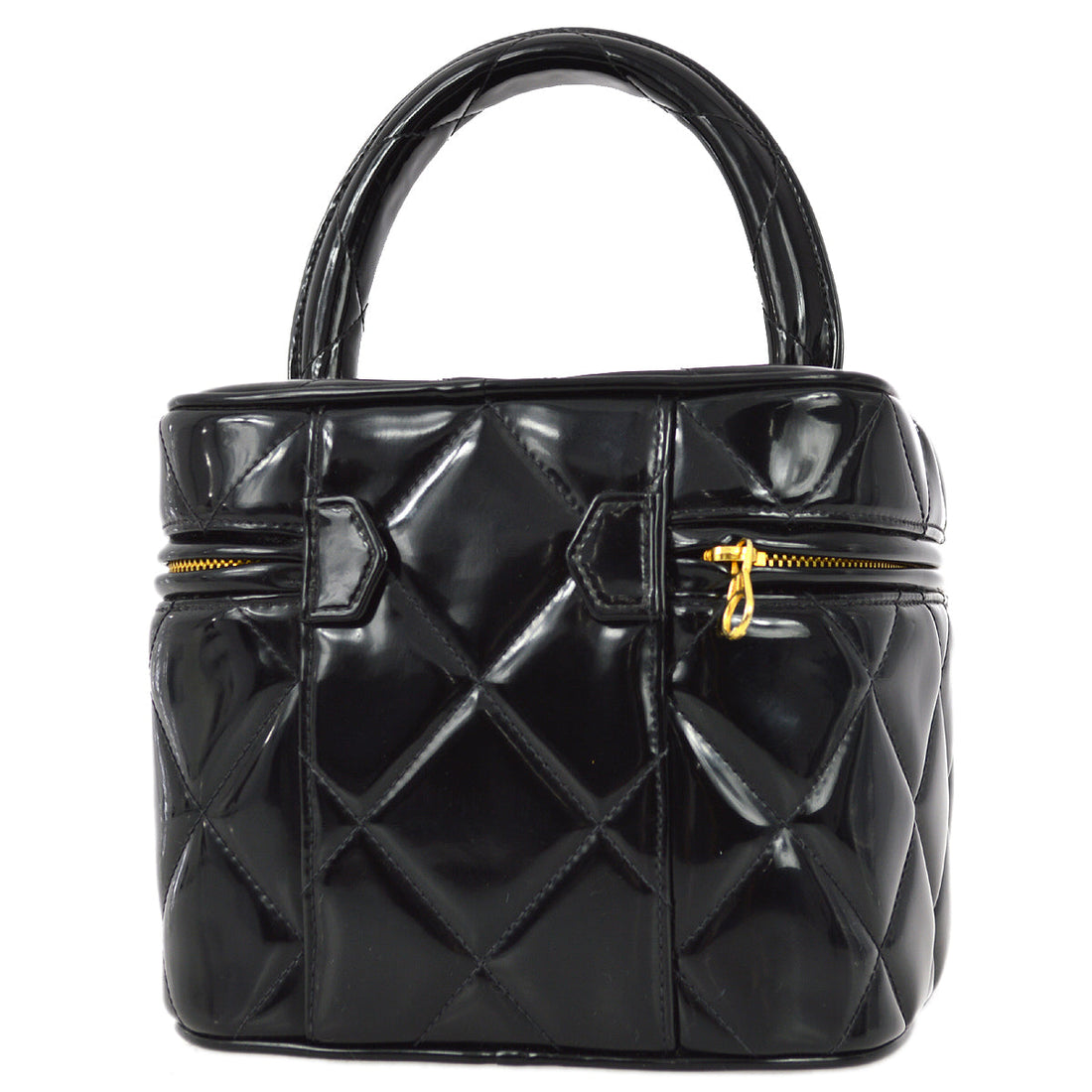 Top Quality Chanel 1994-1996 Black Patent Leather Heart Mirror Vanity Handbag