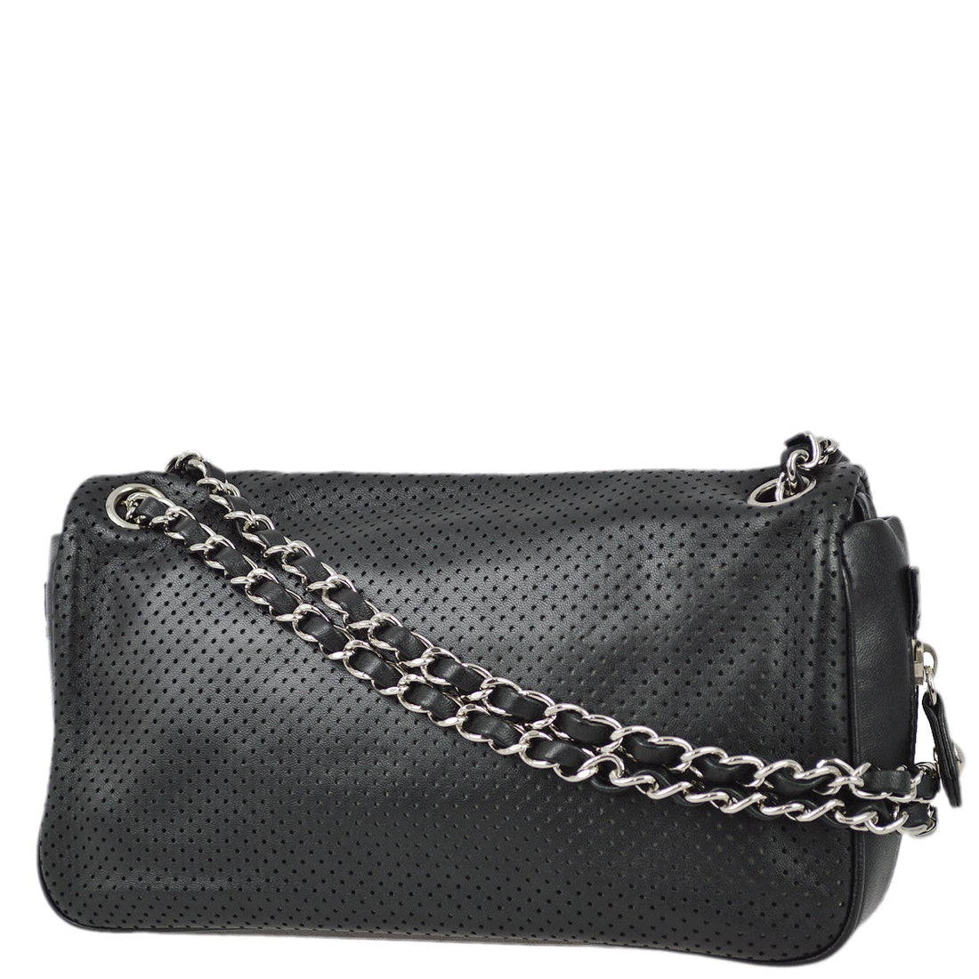 New 1:1 Rep Top Quality Chanel 2008-2009 Black Perforated Lambskin Flap Shoulder Bag