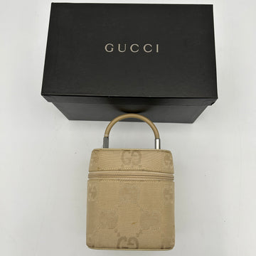 Gucci Beige GG Canvas Leather Vanity Bag