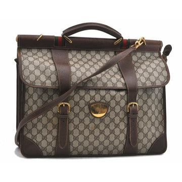 Gucci Tote W Guccissima Print Sherry Line XL Overnight Satchel Wide Stripe Brown G Logo