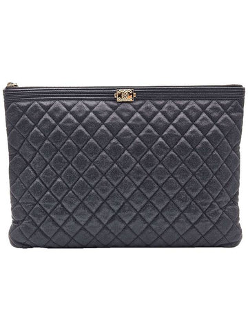 Top Quality Chanel A84407 Black Caviar Champagne Gold Metal Boy Large Clutch Unit 29 Chanel