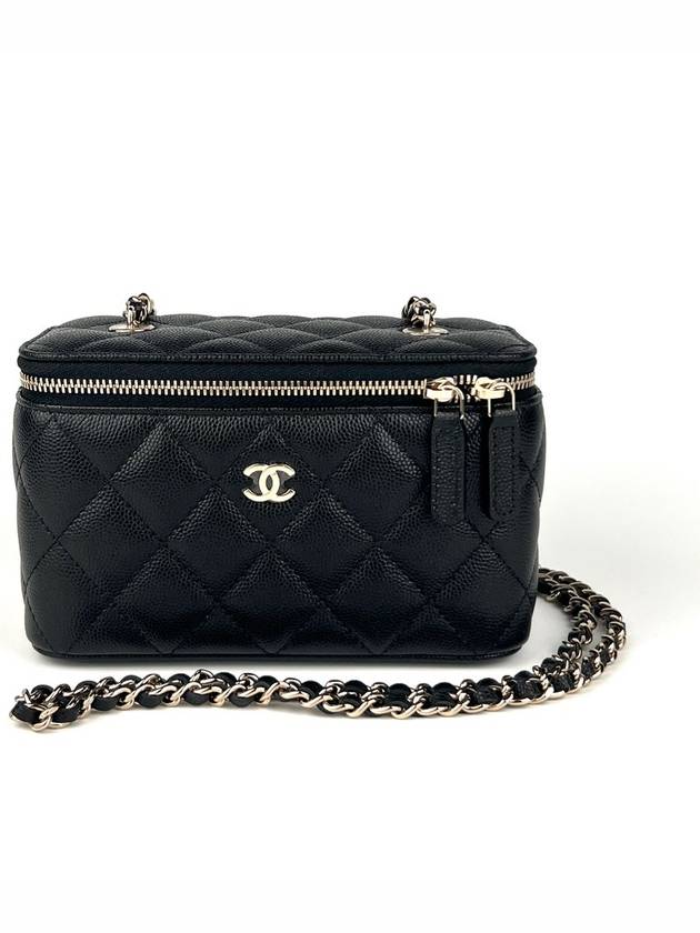 Classic Cosmetic Case Small Grained Calfskin Cross Bag Black Chanel