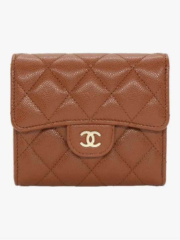 Classic Gold Logo Half Wallet Brown Chanel