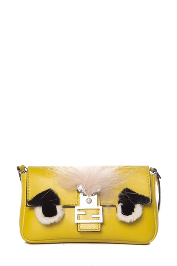 Fendi Bug Chartreuse Leather Cross Body Bag