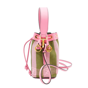 Fendi Mon Tresor Bucket Bag Pequin Raffia Mini in Green & Pink Stripe