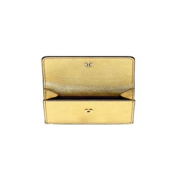 Fendi Roma Logo Metallic Gold Leather Micro Trifold Wallet 8M0395