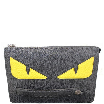 Fendi Roman Bugs Eyes Black Calfskin Leather Clutch