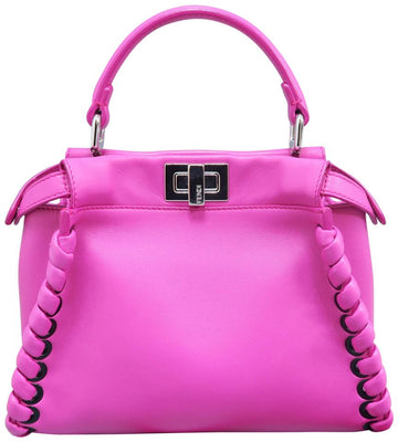 Fendi Whipstitch Mini Peekaboo Fuchsia Lambskin Leather Satchel