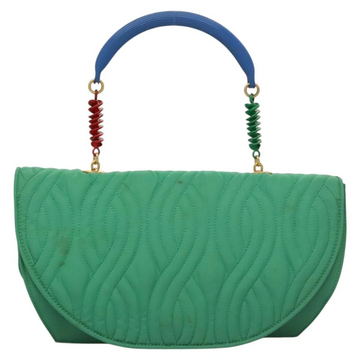 Fendi Kelly Green Fan Shape Two-way Pasta Purse With Bold Red Blue Green Handle