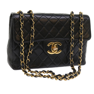 Top Quality Chanel Big Matelasse Chain Shoulder Bag Leather Black CC Auth fm2835