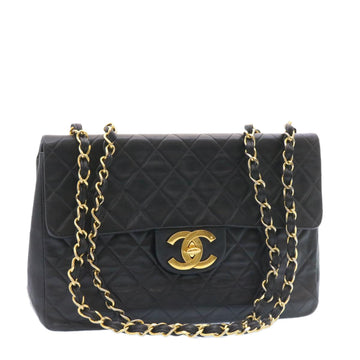 Top Quality Chanel Big Matelasse New Chain Shoulder Bag Lamb Skin Black Gold Auth am1276gA