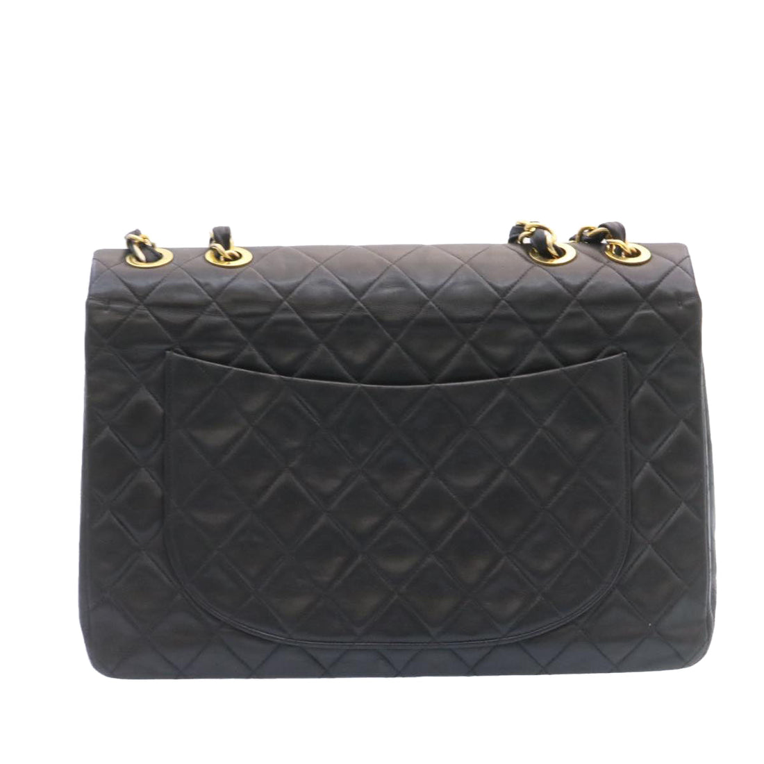 Top Quality Chanel Big Matelasse New Chain Shoulder Bag Lamb Skin Black Gold Auth am1276gA