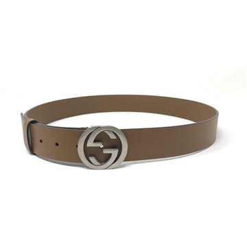 Gucci Cuir Brown Leather Interlocking GG Buckle 85/34 Belt 546386