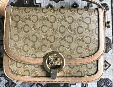 Celine New 1:1 beige macadam and blason pattern classic shoulder bag with golden logo motifs